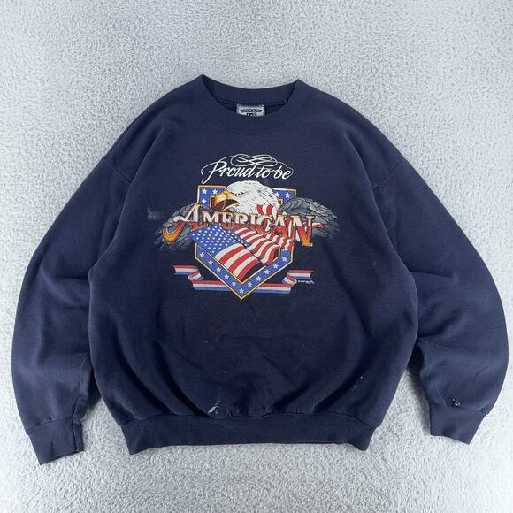Vintage Lee Sweatshirt Mens L Proud To Be American Eagle Flag USA Crewneck 90s - Picture 2 of 12